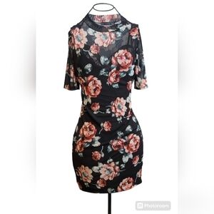 Potter’s Pot sheer rose print body con dress size Small